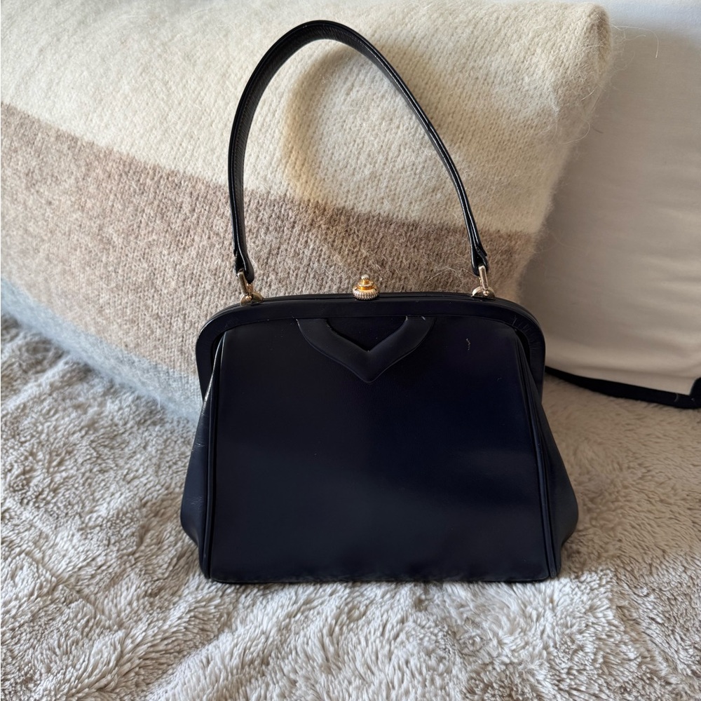 Black Waldybag purse with gold Metal Frame Closure